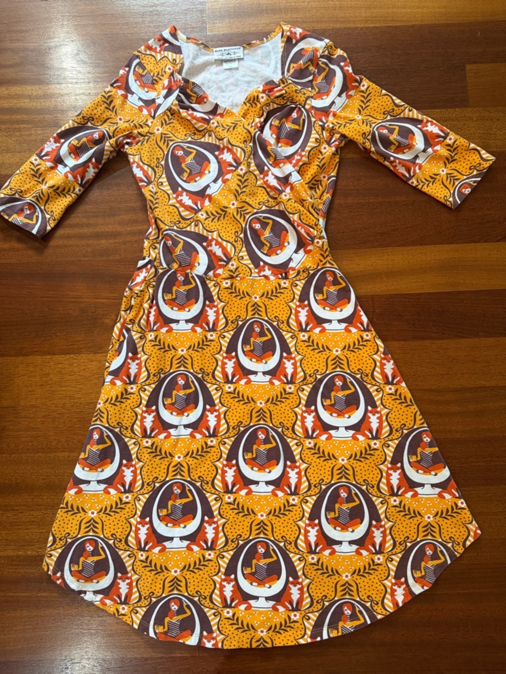 Blue Platypus Well-Protected Lass Fox Egg Chair Midi Dress Retro Whimsigoth XS